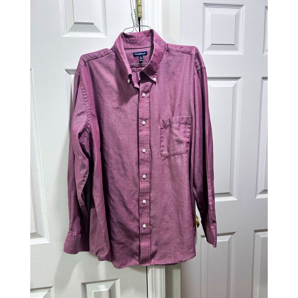 Croft & Barrow Men’s XL Red Striped Button Down Long Sleeve Shirt Pockets